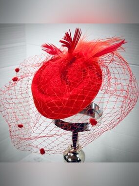 Elegant Red Fascinator Hat Kentucky Derby Wedding Guest Church Hat